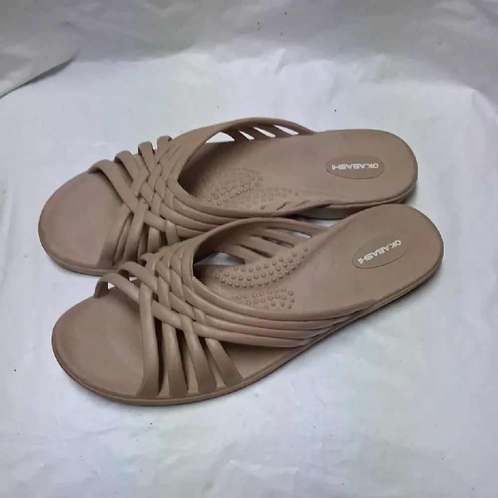 OKABASHI Venice Slide Sandals Sz L(9.5-10.5) Color Toffee Preowned